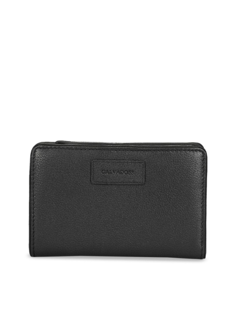 

Calvadoss Women Black Textured Zip Around Genuine Leather Wallet