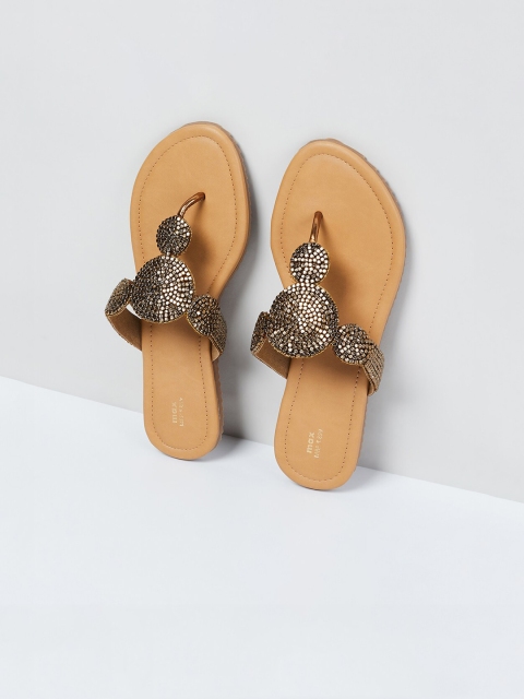 

max Women Bronze-Toned Embellished PU Open Toe Flats