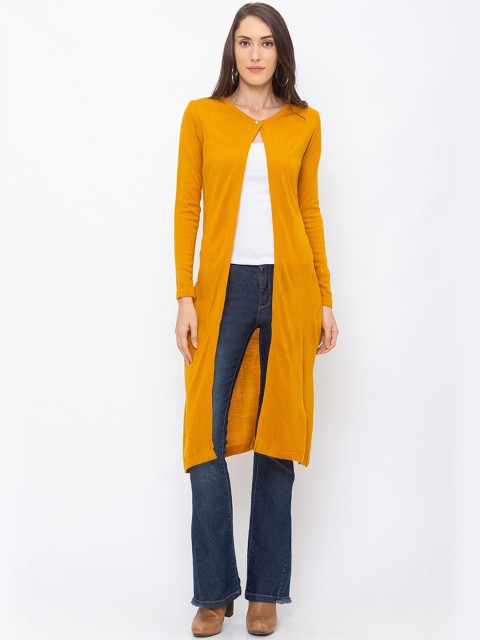 

Globus Women Mustard Yellow Solid Open Front Shrug