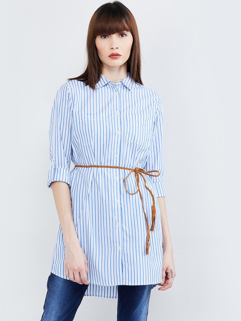 

max Women Blue & White Striped Tunic
