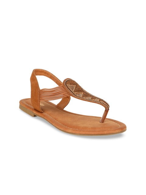 

Bata Women Brown Embellished T-Strap Flats