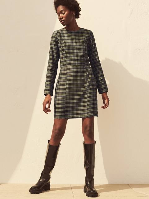 

H&M Women Green & Black Checked Lyocell-Blend Dress