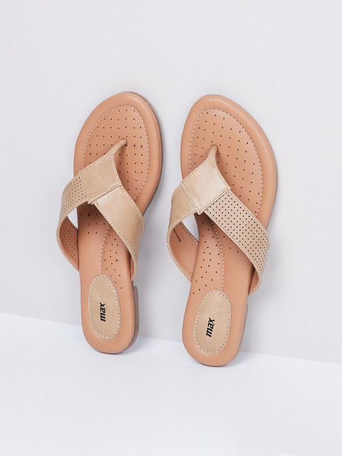 

max Women Beige Woven Design PU Open Toe Flats