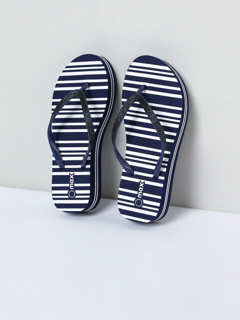 

max Women Navy Blue & White Striped Thong Flip-Flops