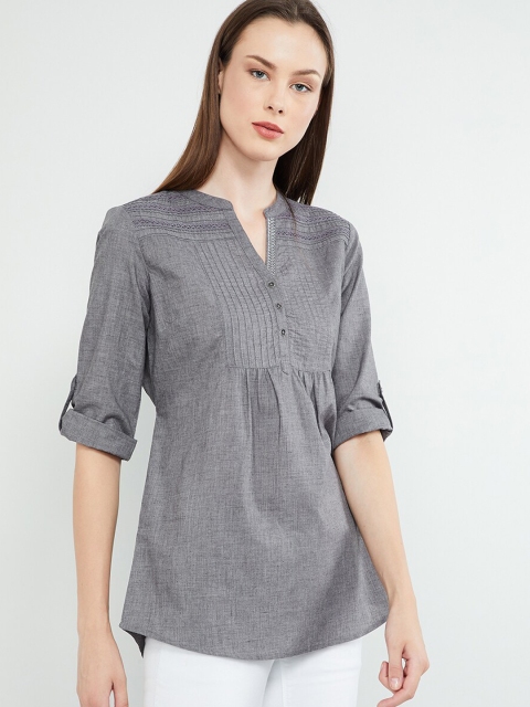 

MAX Solid Pleated Detailed Tunic, Grey