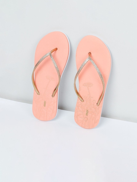 

max Women Coral Orange Glitter Thong Flip-Flops