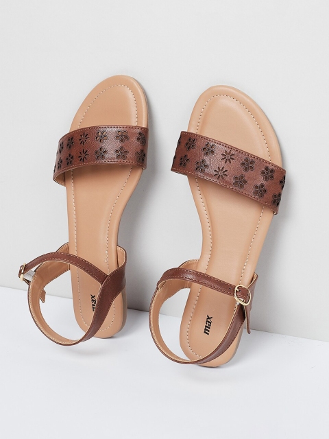 max Women Brown Solid PU Open Toe Flats