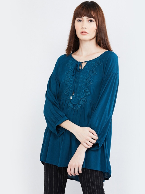 

MAX Women Blue Embroidered Tunic