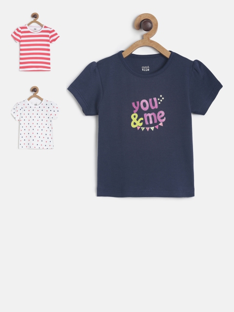 

MINI KLUB Girls Pack of 3 Multicoloured Printed Pure Cotton Tops, Multi