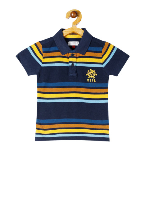

U.S. Polo Assn. Kids Boys Blue Striped Polo Collar T-shirt