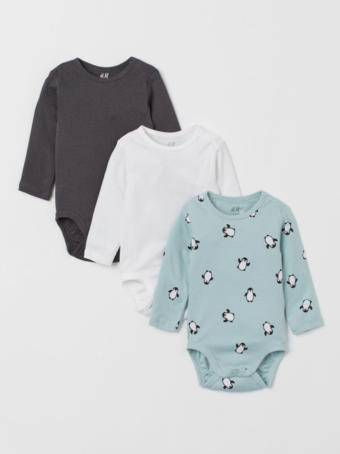 

H&M Girls 3-Pack Cotton Bodysuits, White