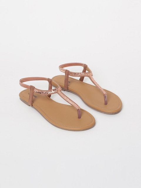 

max Women Pink Embellished PU T-Strap Flats