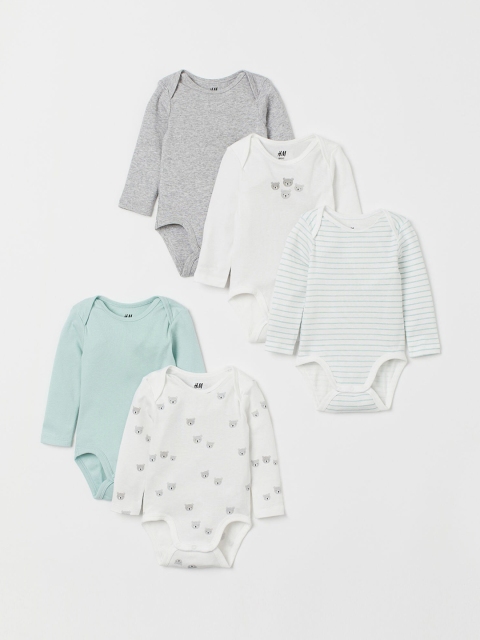 

H&M Kids 5-Pack Long-Sleeved Bodysuits, White
