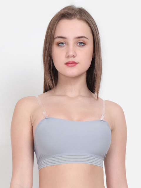

Lebami Grey Solid Non-Wired Lightly Padded Bandeu Bra
