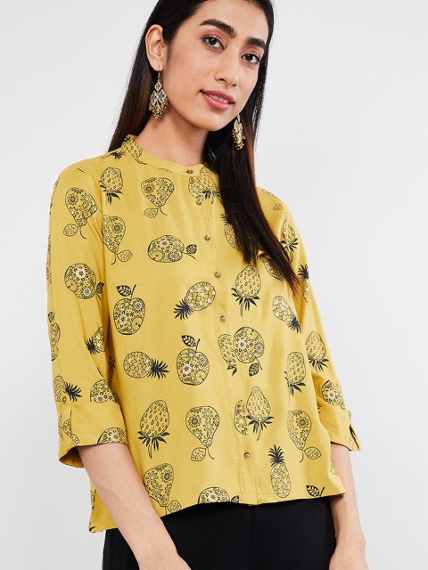 

max Women Mustard Yellow & Black Printed Top