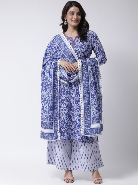 

Hangup Women Blue & White Printed Kurta with Palazzos & Dupatta