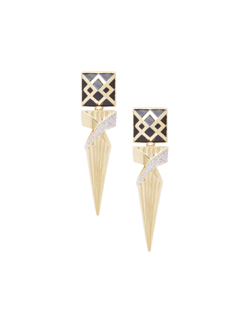 

shaze Gold-Plated & Grey Handcrafted Geometric Drop Earrings