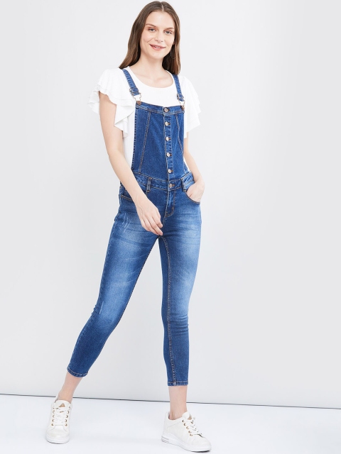 

max Women Blue Stone Washed Denim Dungarees