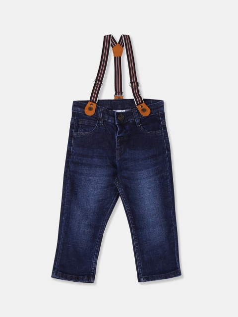 

Donuts Infant Boys Navy Blue Mid-Rise Clean Look Stretchable Jeans With Suspenders