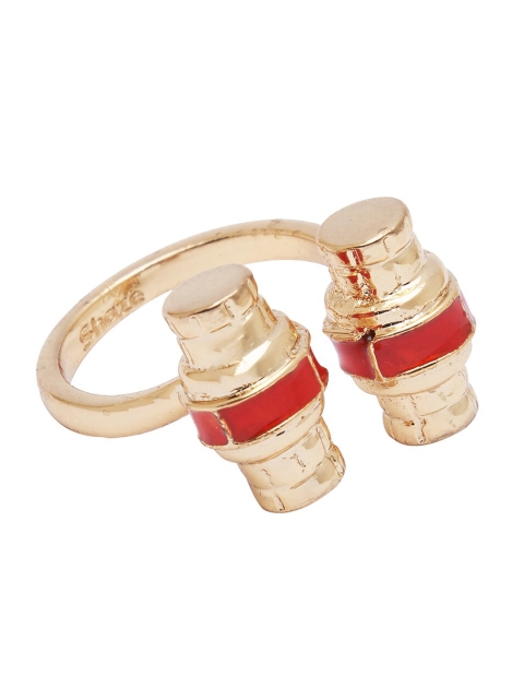 

shaze Gold-Plated & Red Enamelled Ornamental Finger Ring