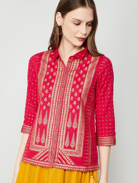 

max Women Fuchsia Printed Shirt Style Top