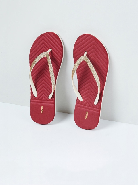 

max Women Red Embellished Thong Flip-Flops
