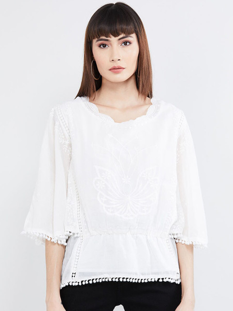

max Women White Self Design Tunic, Off white