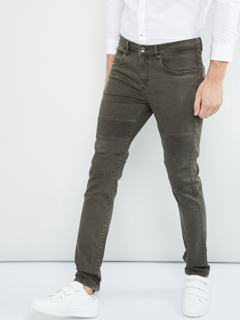 

max Men Olive Green Skinny Fit Mid-Rise Clean Look Stretchable Jeans