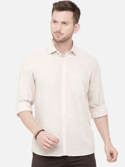 

CAVALLO by Linen Club Men Cotton Linen Off-White Regular Fit Solid Casual Shirt