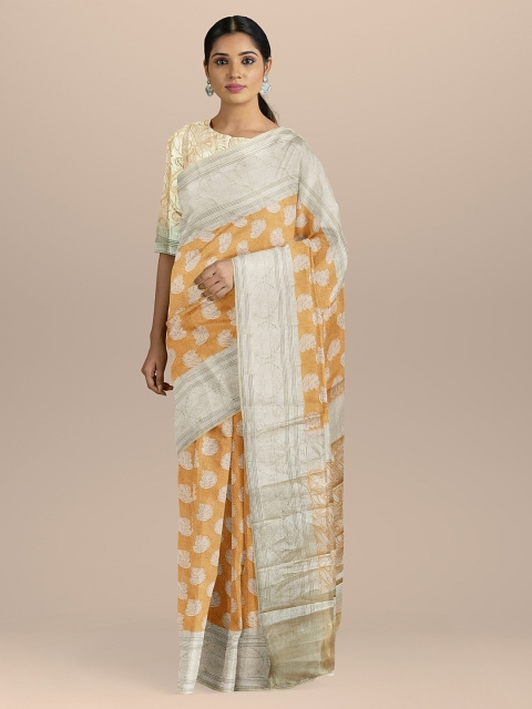 

BharatSthali Orange Woven Design Banarasi Tissue Sustainable Saree