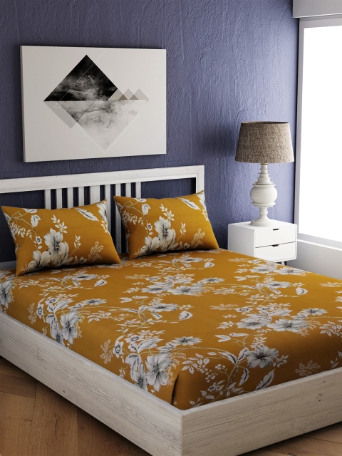 

EverHOME Yellow Floral 144 TC Cotton 1 Queen Bedsheet with 2 Pillow Covers