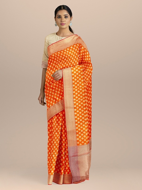 

BharatSthali Orange Silk Cotton Woven Design Banarasi Sustainable Saree