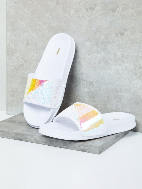 

max Women Silver-Toned Embellished Sliders