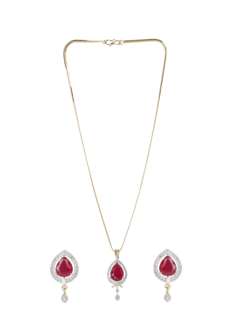 

Bhana Fashion Gold-Plated Red & White AD-Studded Jadau Jewellery Set