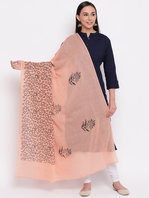

Shakumbhari Peach-Coloured Printed Cotton Dupatta