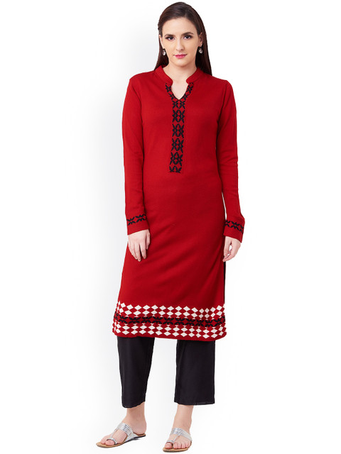 

IMARA Women Red & Black Printed Straight Winter Kurta