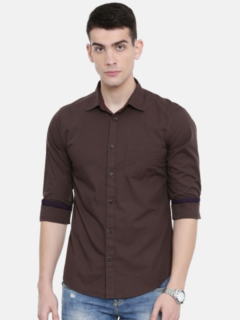 

IMYOUNG Men Brown Slim Fit Solid Casual Shirt