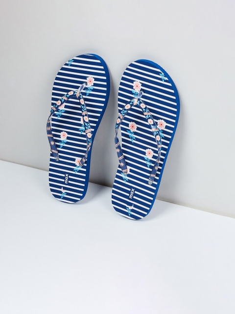 

max Women Navy Blue & Pink Striped Thong Flip-Flops