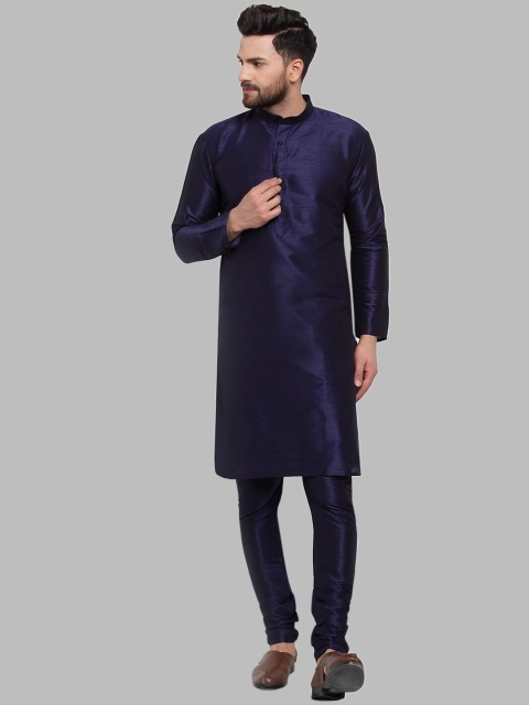 

Jompers Men Navy Blue Solid Kurta with Pyjamas