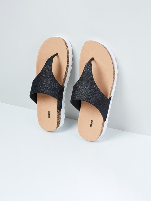 

max Women Black Solid PU Open Toe Flats