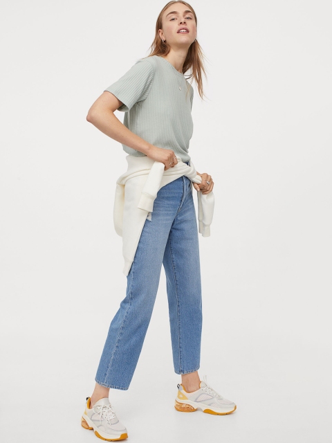 

H&M Women Green Self-Design Relaxed T-shirt