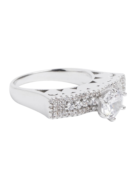 

shaze Silver-Toned & White CZ-Studded Rhodium-Plated Palace Hall Finger Ring