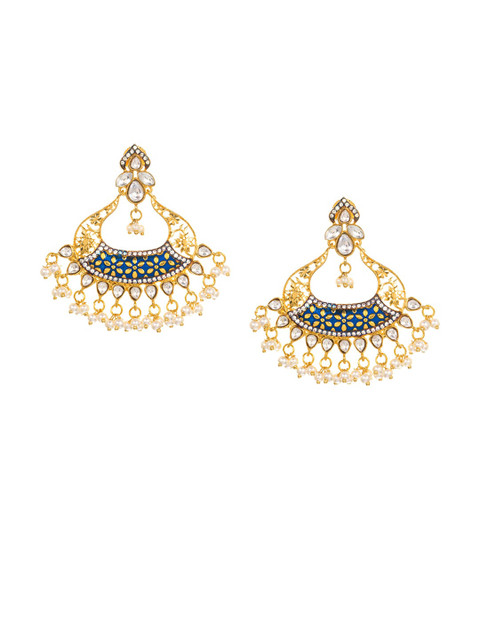 

INDYA Blue & Gold-Plated Crescent Shaped Drop Earrings
