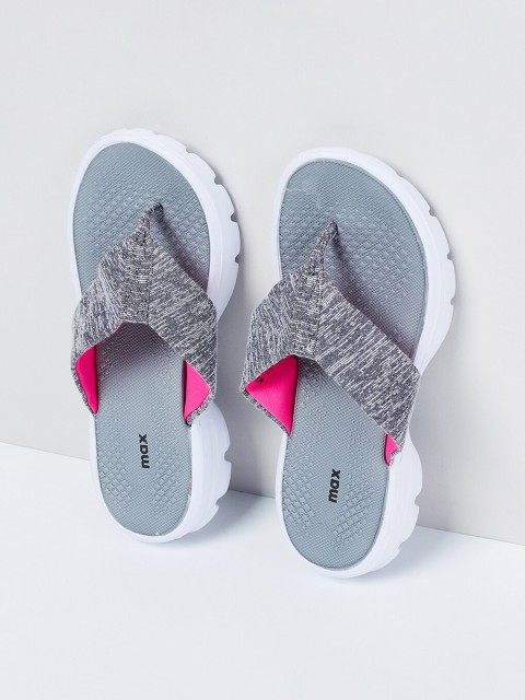 

max Women Grey Self Design Thong Flip-Flops