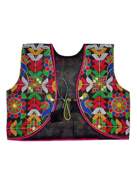 

BANJARA INDIA Girls Black Embroidered Tailored Jacket