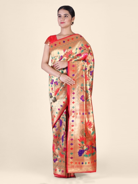 

Hastakala Rose Gold Handloom Silk Blend Woven Design Paithani Saree