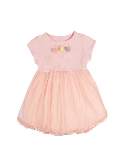 

DOROKIDS Girls Peach-Coloured Colourblocked A-Line Dress