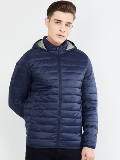 

max Men Blue Solid Padded Jacket