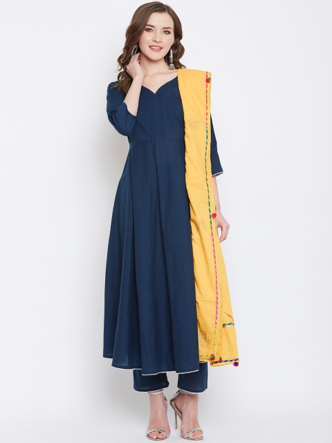 

Prakhya Women Blue & Yellow Solid Kurta with Salwar & Dupatta
