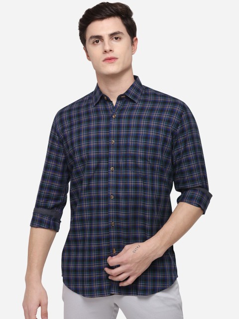 

JADE BLUE Men Blue & Black Tailored Fit Checked Casual Shirt